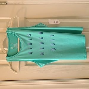 XERSION GIRLS TURQUOISE TANK TOP XL 18.5P "GIRLS NEVER QUIT" 😀